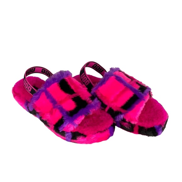 UGG Fur Slippers Fluff Yeah Plaid NWOT